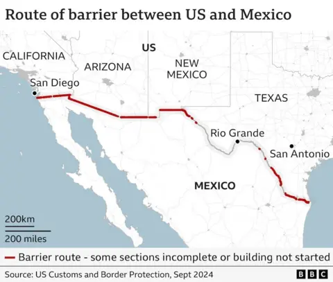 a che punto è la barriera tra il confine di messico e stati uniti d'america 